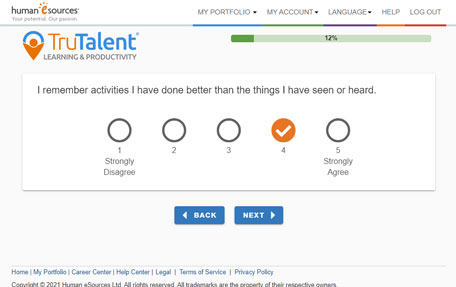 TruTalent Leearning & Productivity selected answer to question