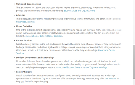 Personalize chapter content within CollegeScope