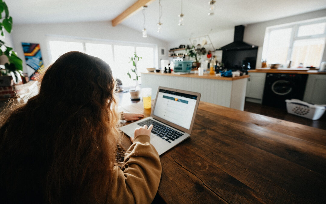 Female working on computer at home